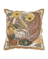 Saro Lifestyle Embroidered Cornucopia Poly Filled Decorative Pillow, 20" x 20"