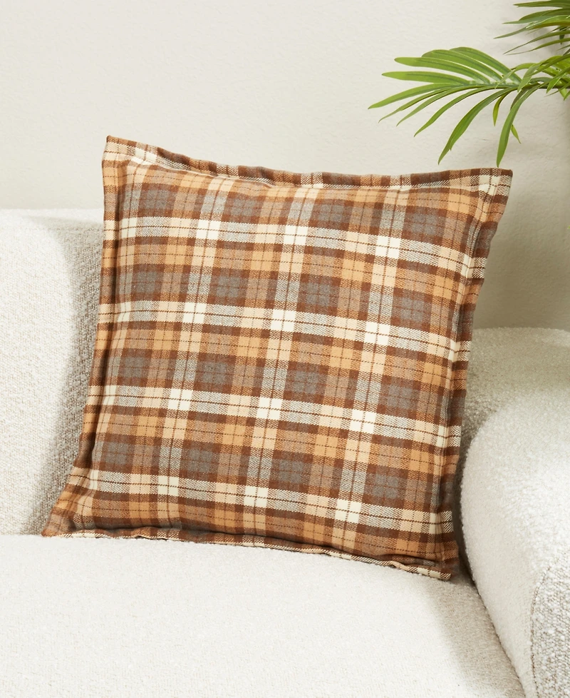 Saro Lifestyle Plaid Flange Down Filled Decorative Pillow, 18" x 18"