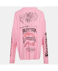 Pre-Owned Balenciaga Women's Pink Metal Logo Cotton Knit Long Sleeve Sweatshirt