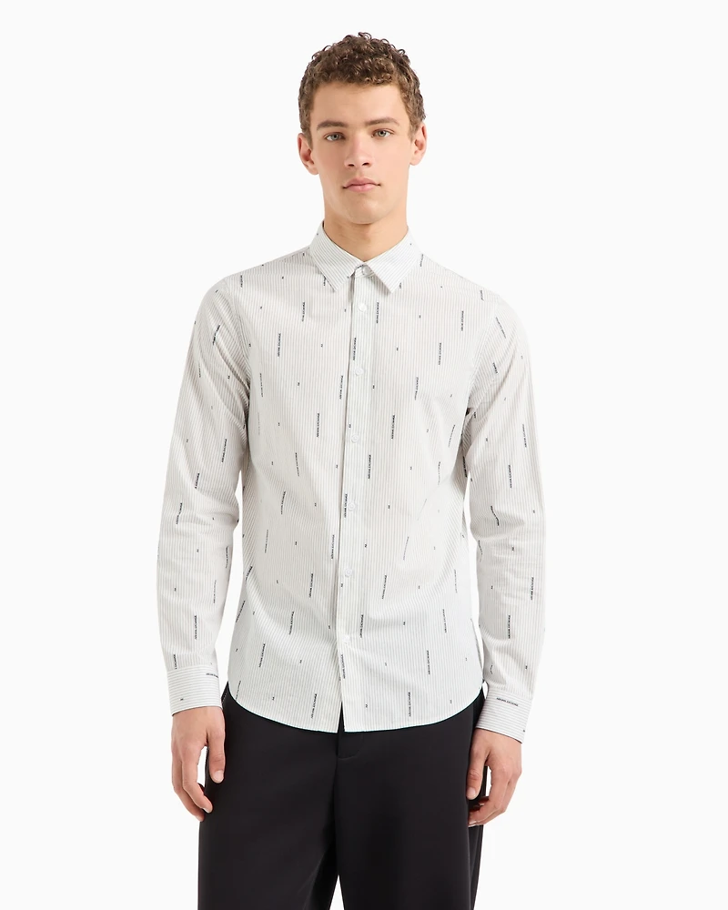 A|X Armani Exchange Men's Slim Fit Long Sleeve Button-Front Striped Logo Print Shirt