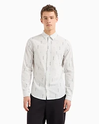 A|X Armani Exchange Men's Slim Fit Long Sleeve Button-Front Striped Logo Print Shirt
