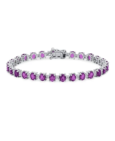 Bling Jewelry Alternating Oval Purple Amethyst Round White Zircon Tennis Bracelet Sterling Silver 7.25 Inch