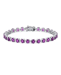 Bling Jewelry Alternating Oval Purple Amethyst Round White Zircon Tennis Bracelet Sterling Silver 7.25 Inch