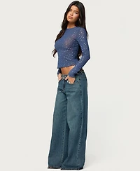 Edikted Women's Anari Rhinestone Mesh Top