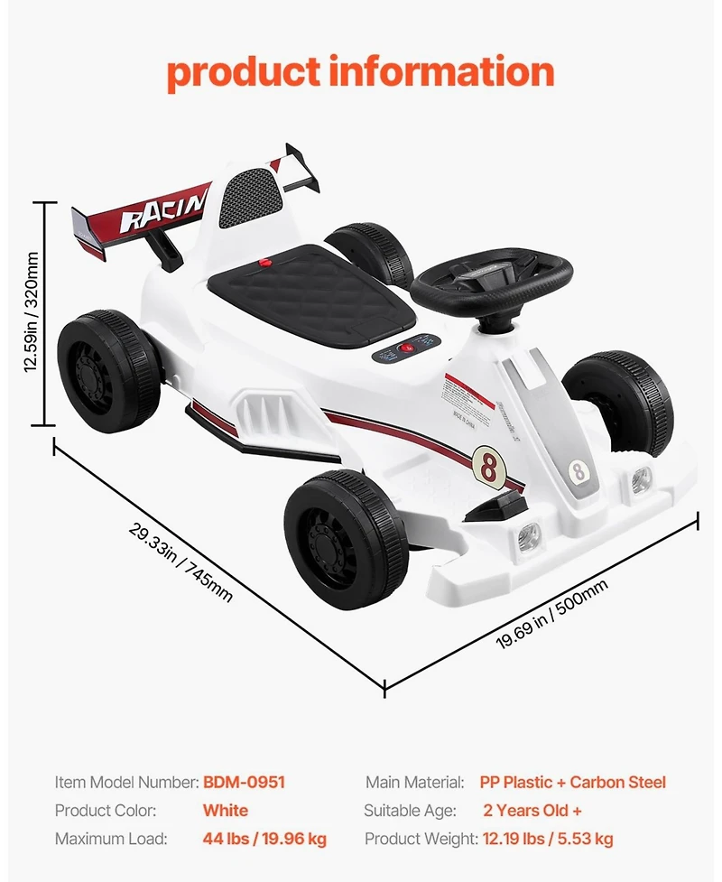 Mecale Electric Go Kart, 6V Battery, 2 Mph Speed, Pedal Racing Toy for Kids 2+, Led Headlight, Horn, Anti-Slip Tires, Max Load 44 lbs