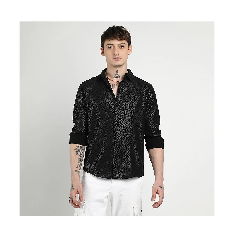 Campus Sutra Men's brand Onyx Black Pavement Shirt