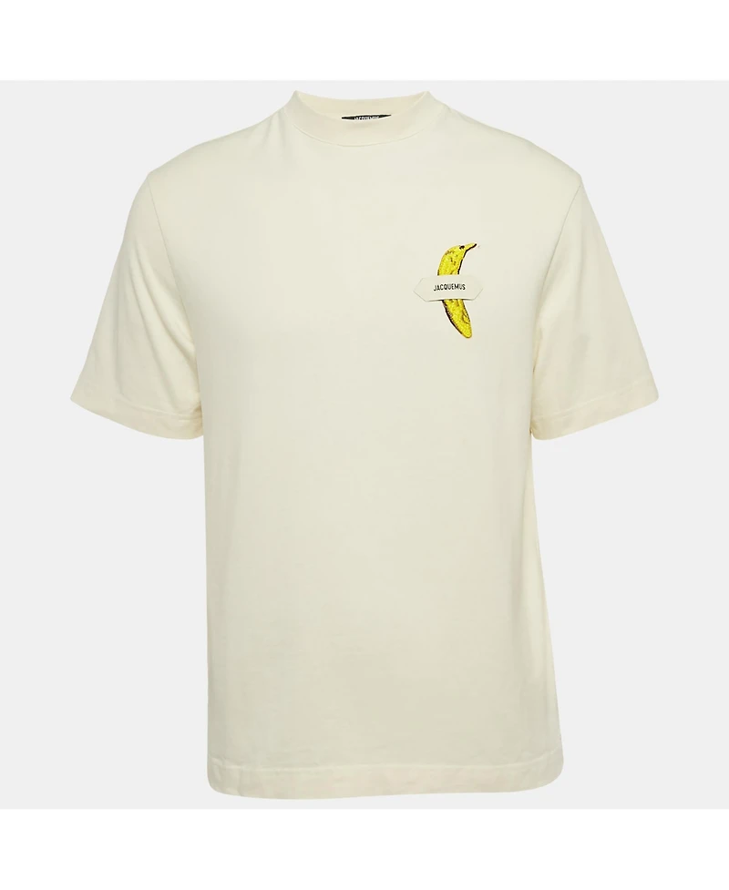 Pre-Owned Jacquemus Men's Off-White Cotton Banana Patch Detail Crew Neck T-Shirt