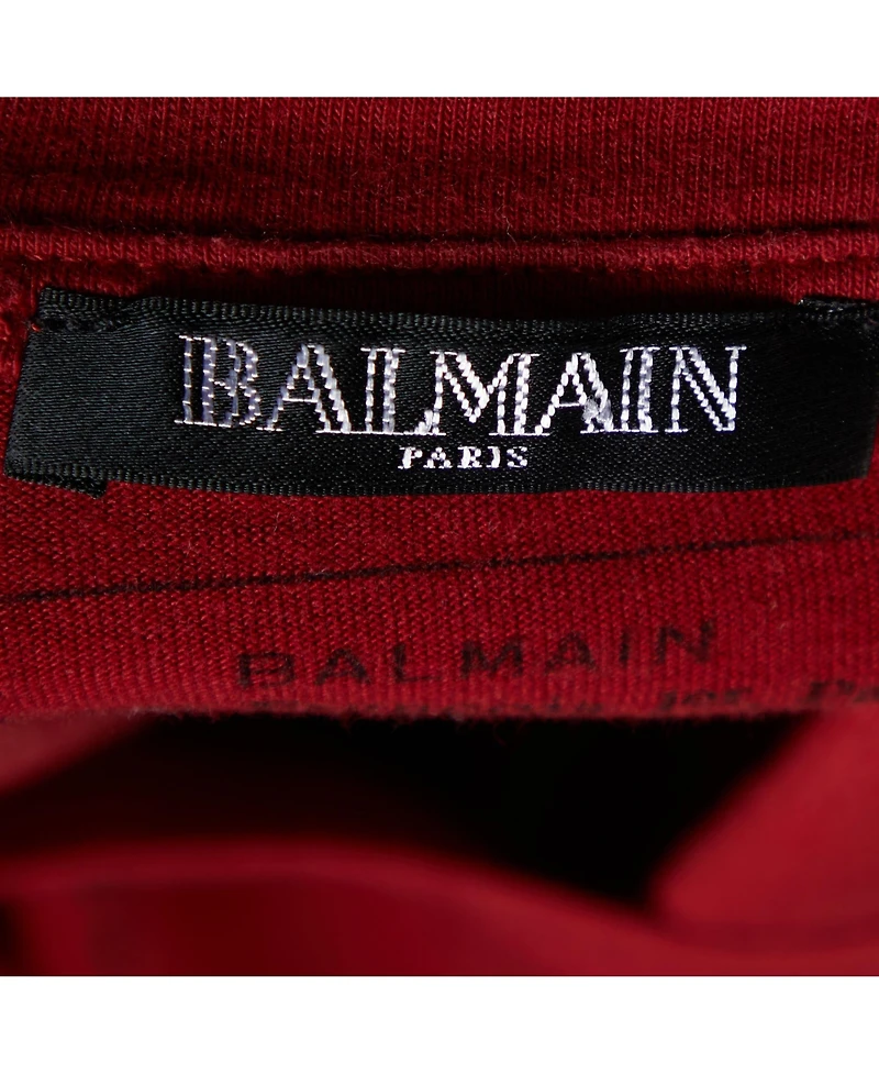 Pre-Owned Balmain Men's Red Logo Print Cotton Crew Neck T-Shirt