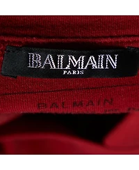Pre-Owned Balmain Men's Red Logo Print Cotton Crew Neck T-Shirt