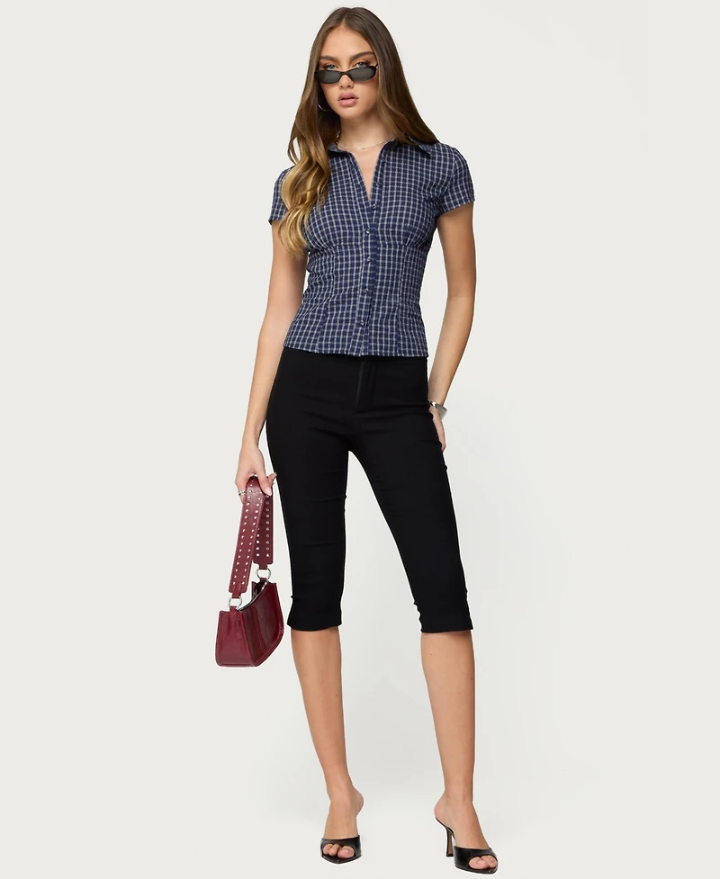 Edikted Women's Oriya Gingham Tailored Button Up Shirt