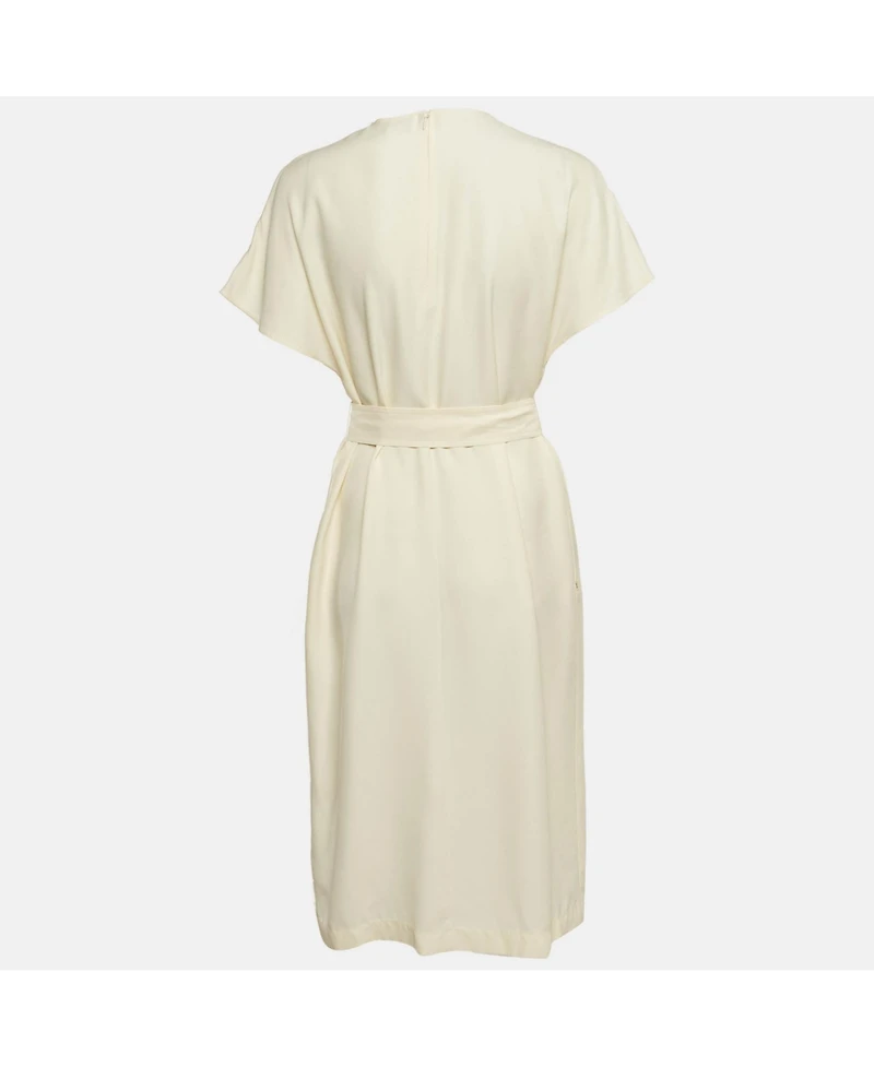 Pre-Owned Burberry Women's Off-White Crepe Belted Midi Dress