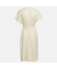 Pre-Owned Burberry Women's Off-White Crepe Belted Midi Dress