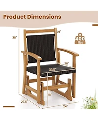 Gymax 2PCS Patio Rattan Glider Chair with Acacia Wood Frame and Wicker Seat Back Armrests