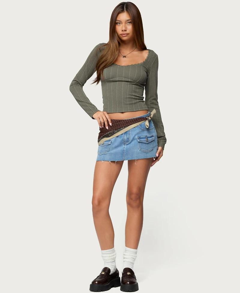 Edikted Women's Beatrix Lacey Ribbed Top