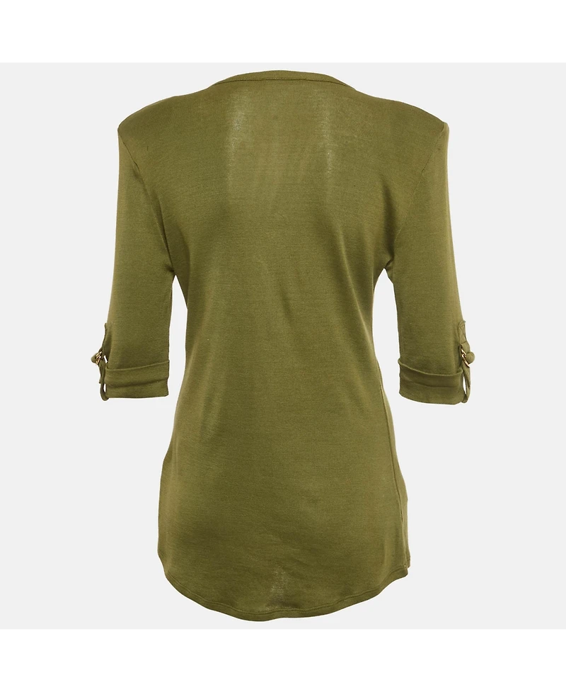 Pre-Owned Balmain Women's Olive Green Cotton Knit Top