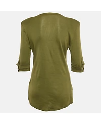 Pre-Owned Balmain Women's Olive Green Cotton Knit Top