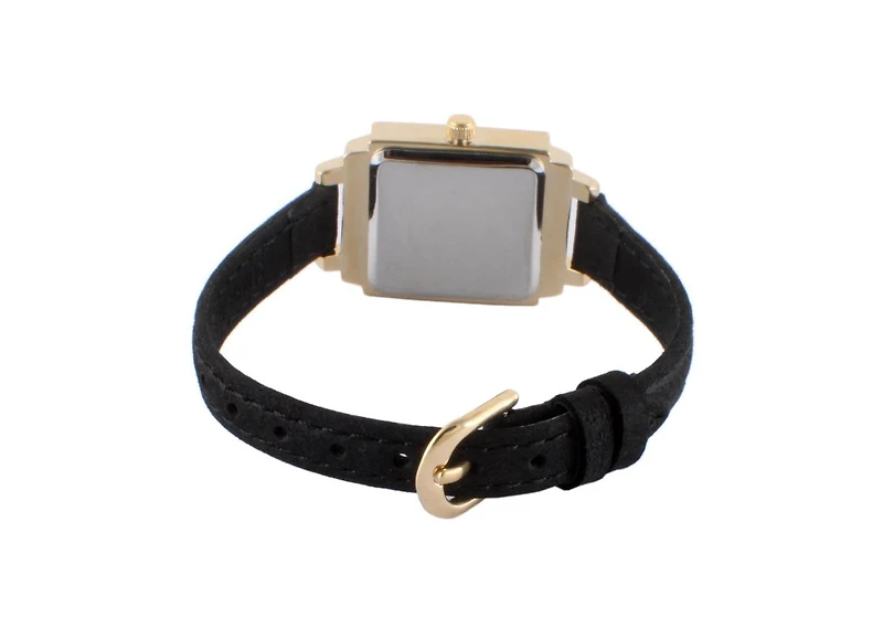 Peugeot Women's 22mm Gold Crystal Watch With Black Dial & Tan Strap