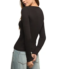 Lucky Brand Women's Crewneck Long-Sleeve Rib Henley Top