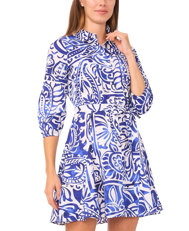 Msk Petite Printed Collared Short Shirt Dress