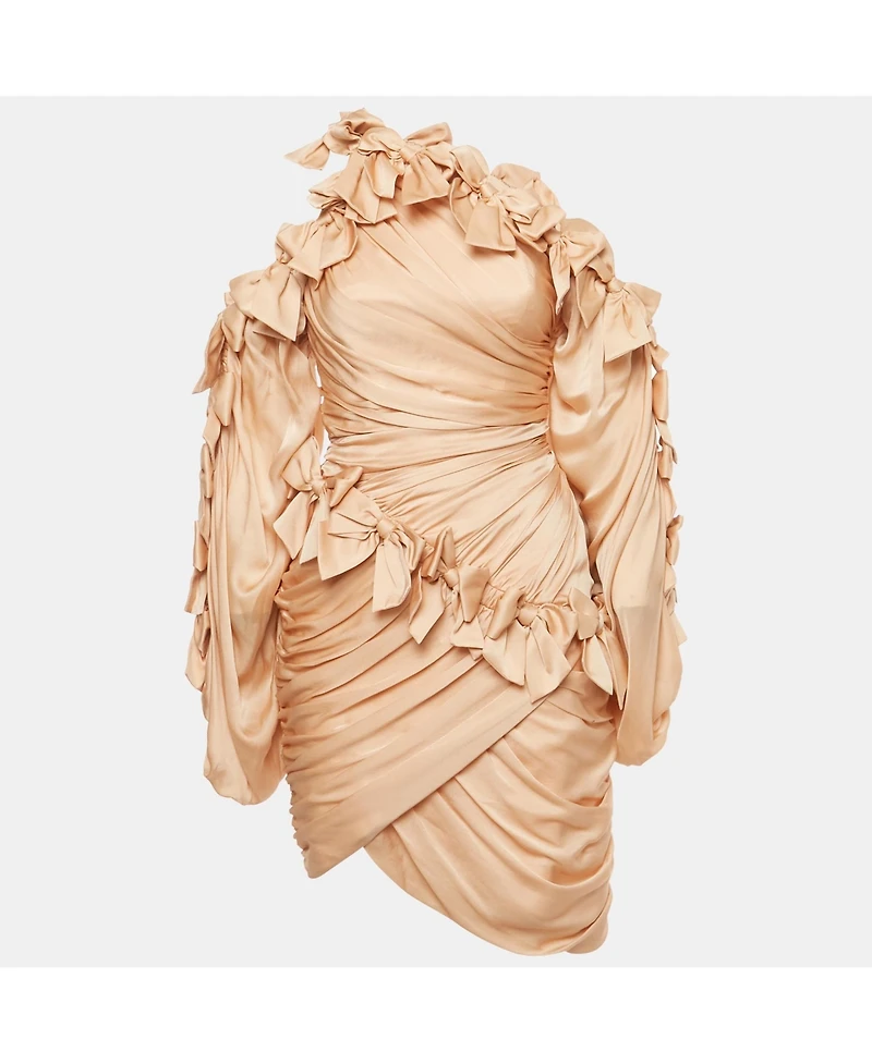 Pre-Owned Zimmermann Women's Beige Silk Bow Detail Ruche Short Dress