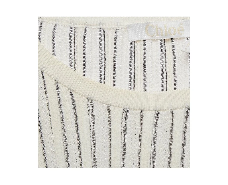 Pre-Owned Chloe Women's Pre-Owned Chloe Off-White Patterned Knit Mini Dress with Flared Sleeves