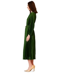 julia jordan Women's Pleated Long-Sleeve Waist Tie Midi Dress
