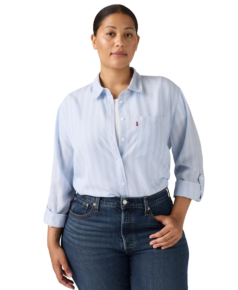 Levi's Women's Plus Darlene Chikee Stripe Chambray Shirt