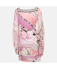 Pre-Owned Emilio Pucci Women's Pink Printed Silk Mini Dress