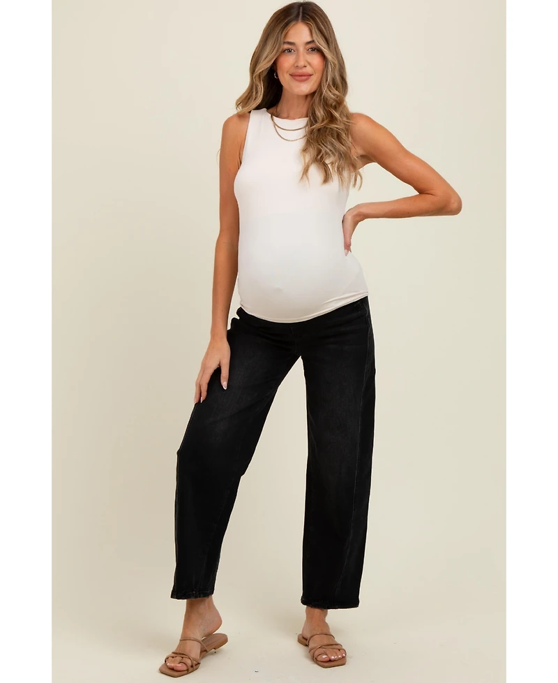Pinkblush Maternity Lightly Distressed Panel Detail Barrel Jeans