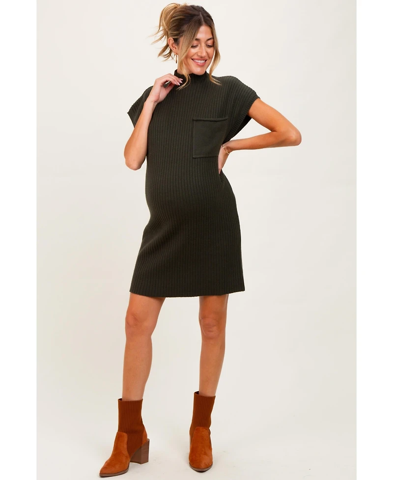 Pinkblush Maternity Burgundy Ribbed Knit Short Sleeve Sweater Dress