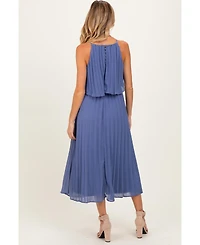 Pinkblush Maternity Light Navy Pleated Woven Midi Dress