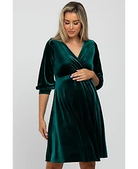 Pinkblush Burgundy Velvet Wrap Front Babydoll Maternity Dress