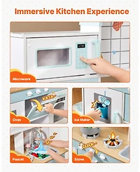Mecale Wooden Play Kitchen for Kids, Toy Kitchen Set with Lights & Sounds, Ice Maker, Oven, Sink, Microwave, Fridge & Accessories