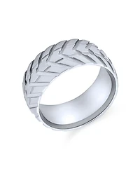 Bling Jewelry Rugged Tire Tread Band Ring Matte Brushed Silver Tone Stainless Steel 8MM