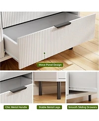 Gaomon | Tall 5-Drawer Oak Wood Wave-Fluted Design, Metal Legs, Anti-Tip Device Modern Storage Chest/Dresser