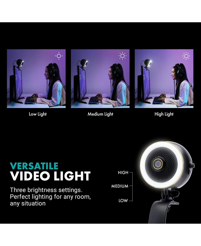 Movo WebMic Hd Pro All-in-One Webcam with Mic and Ring Light in Silver