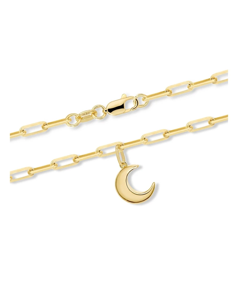 Devata Crescent Moon Charm with Paperclip Chain Bracelet in 14K Gold, 7 in, approx. 3.1 grams.