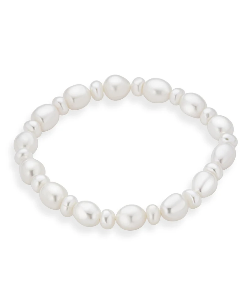 Bling Jewelry Set of 2 Stackable Baroque Irregular Shape White Freshwater Cultured Pearl Strand Stretch Bracelet Adjustable