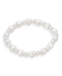 Bling Jewelry Set of 2 Stackable Baroque Irregular Shape White Freshwater Cultured Pearl Strand Stretch Bracelet Adjustable