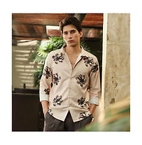 Campus Sutra Men's Ecru Beige & Midnight Black Withering Flora Imprint Shirt