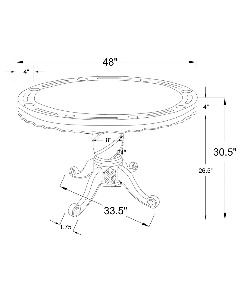 Flynama Tobacco Finish Reversible Game Table with cup holders, carved pedestal, velvet surface, converts dining to gaming.