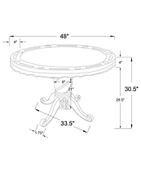 Flynama Tobacco Finish Reversible Game Table with cup holders, carved pedestal, velvet surface, converts dining to gaming.