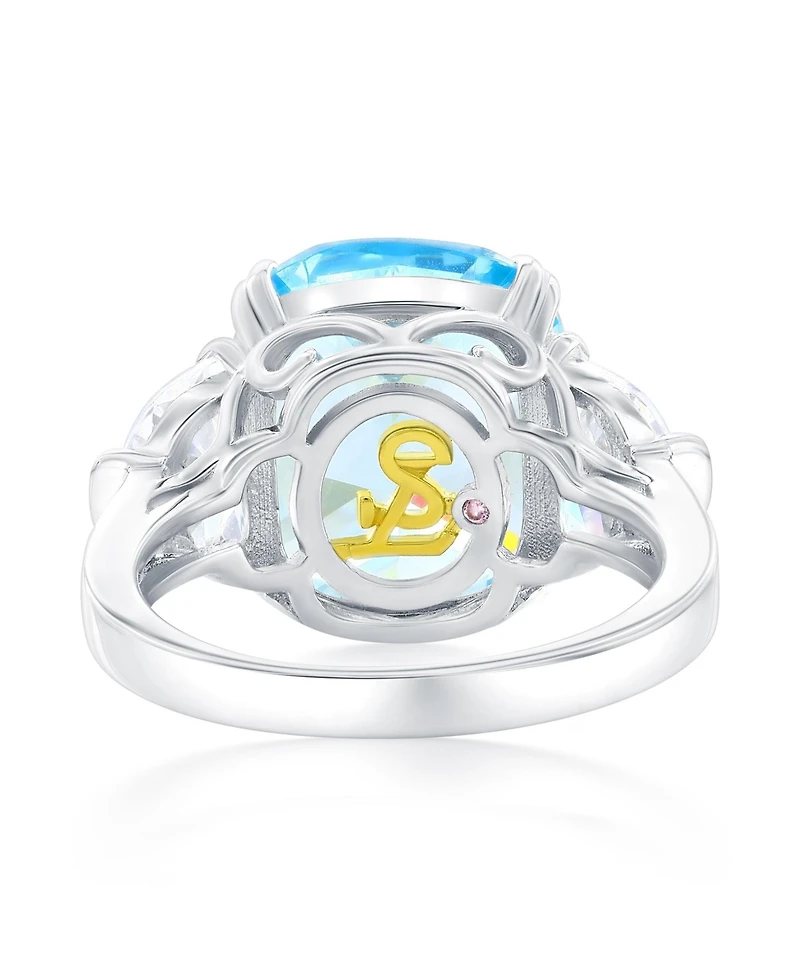 Suzy Levian Gala Collection Sterling Silver Elongated Cushion Firework Cut Cubic Zirconia Three Stone Ring