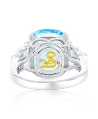 Suzy Levian Gala Collection Sterling Silver Elongated Cushion Firework Cut Cubic Zirconia Three Stone Ring