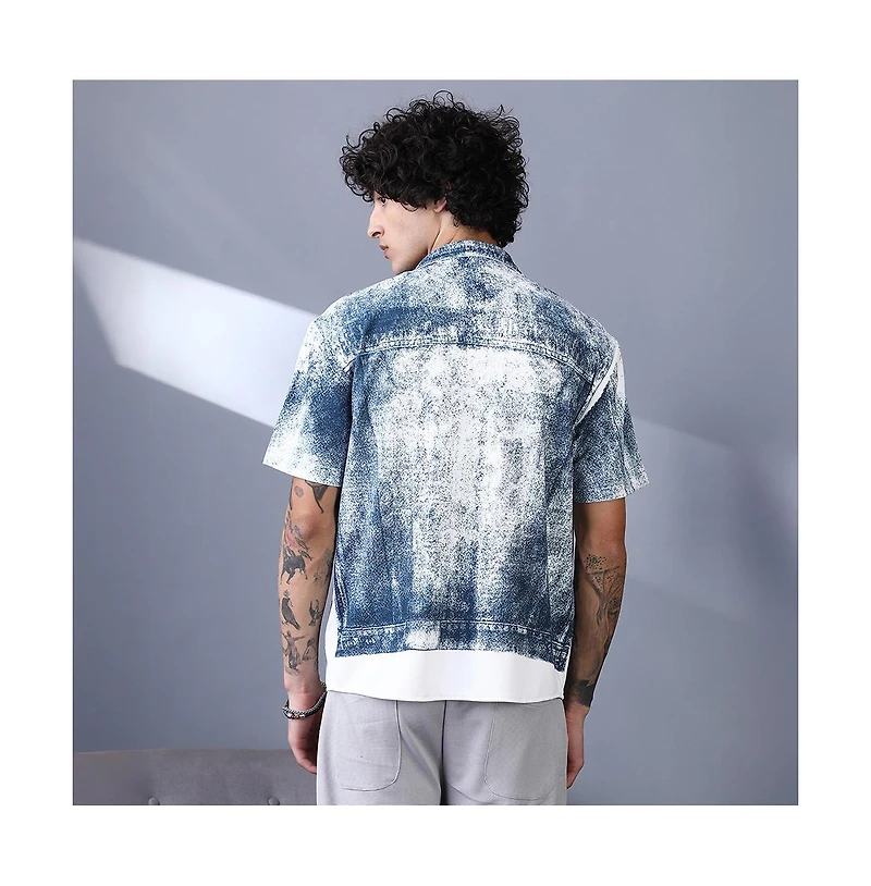 Campus Sutra Men's Navy Blue Denim-Imprint Relaxed Shirt