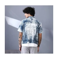 Campus Sutra Men's Navy Blue Denim-Imprint Relaxed Shirt