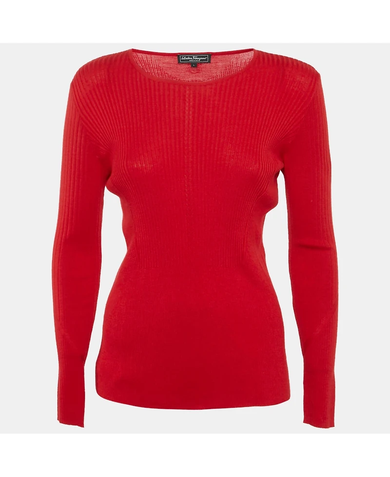 Pre-Owned Salvatore Ferragamo Women's Red Cashmere & Silk Knit Jumper