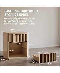 gaomon Set of 2 Charging Station, Drawers and Open Storage Space, Natural Color Fluted Nightstand Bedside Table