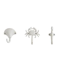 Danya B White Cast Iron Nautical Ocean Sculpture Wall Hook Set of 3 - Seashell, Crab, Seahorse
