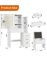 gaomon Vanity Desk with Sliding Mirror and Lights, Modern Makeup Table 4 Drawers 7 Storage Shelves